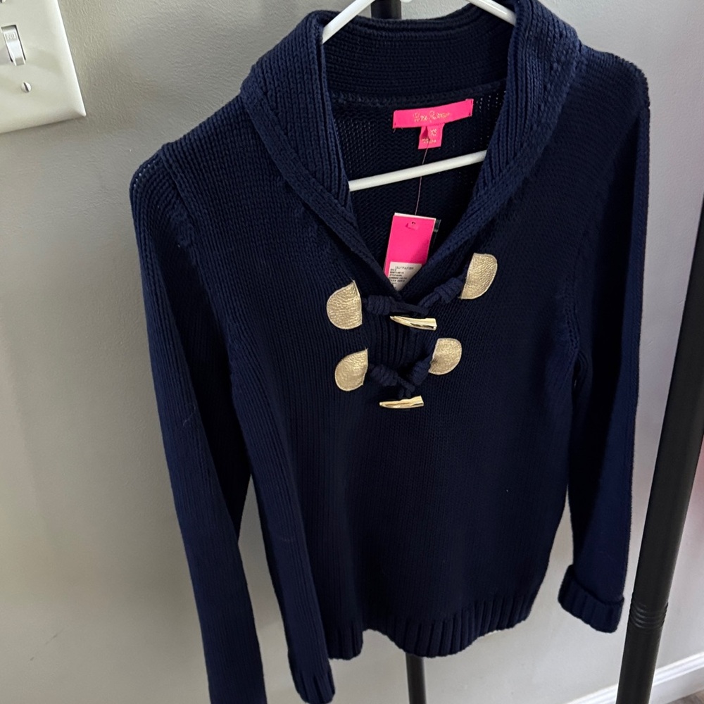 Lilly Pulitzer Navy Bainbridge Sweater with Gold Details NWT size XS
